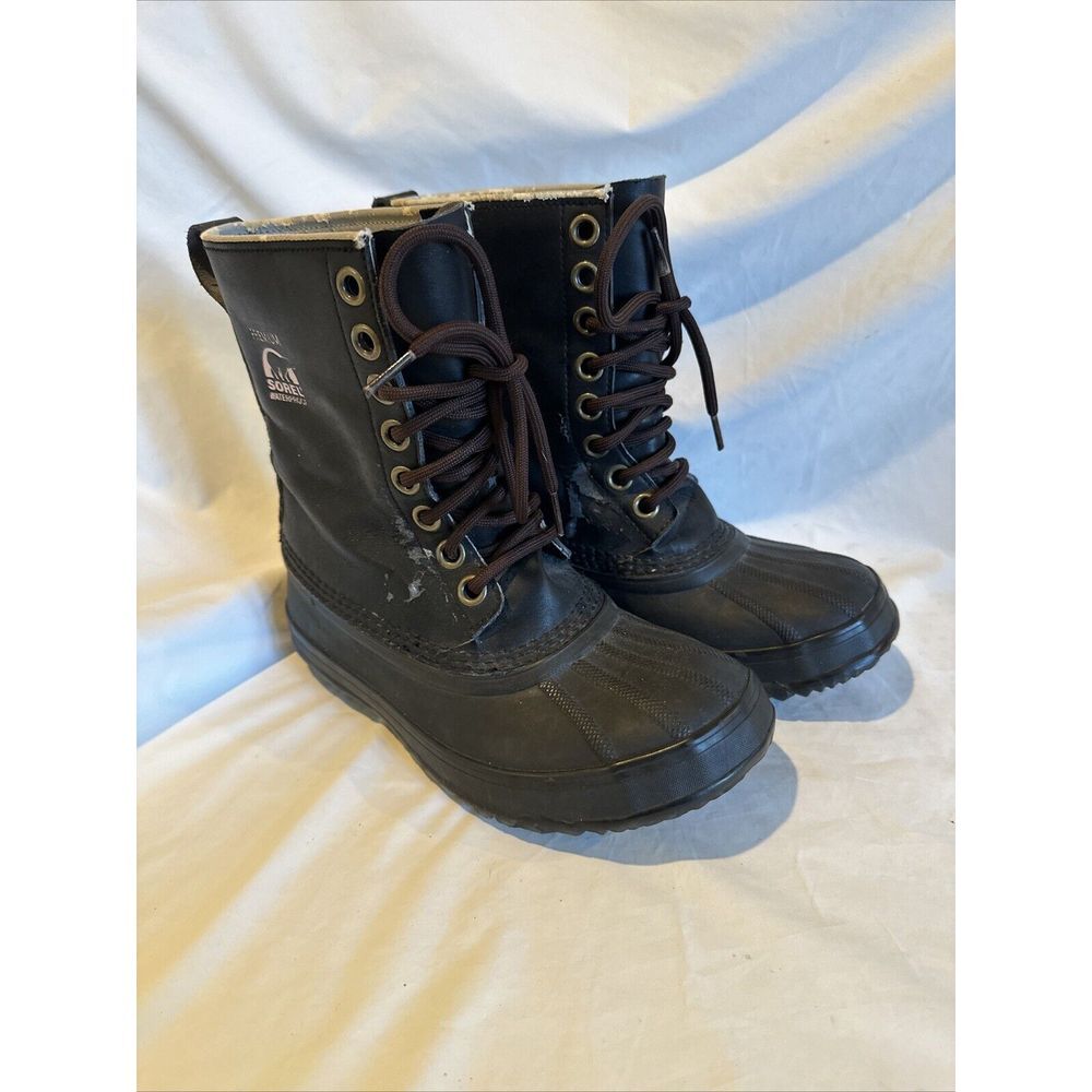 Sorel Size 7 Black Purple 1964 Premium Pac Snow Boots Leather Rubber Womens EU38
